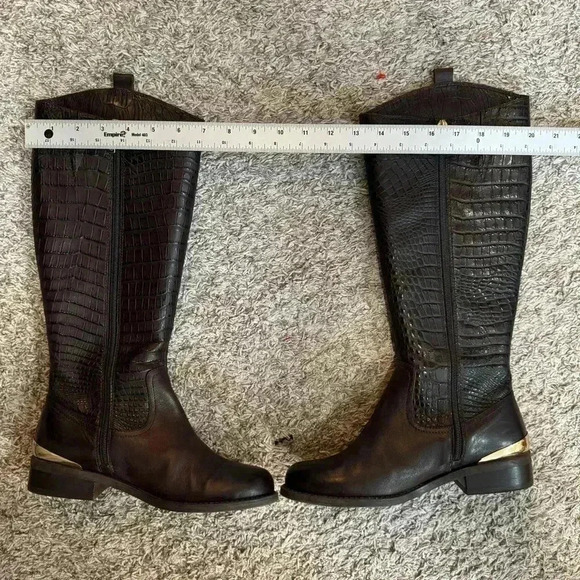 Vince Camuto Leather Alligator Embossed Riding Boots Brown Size 7 - Picture 5 of 11